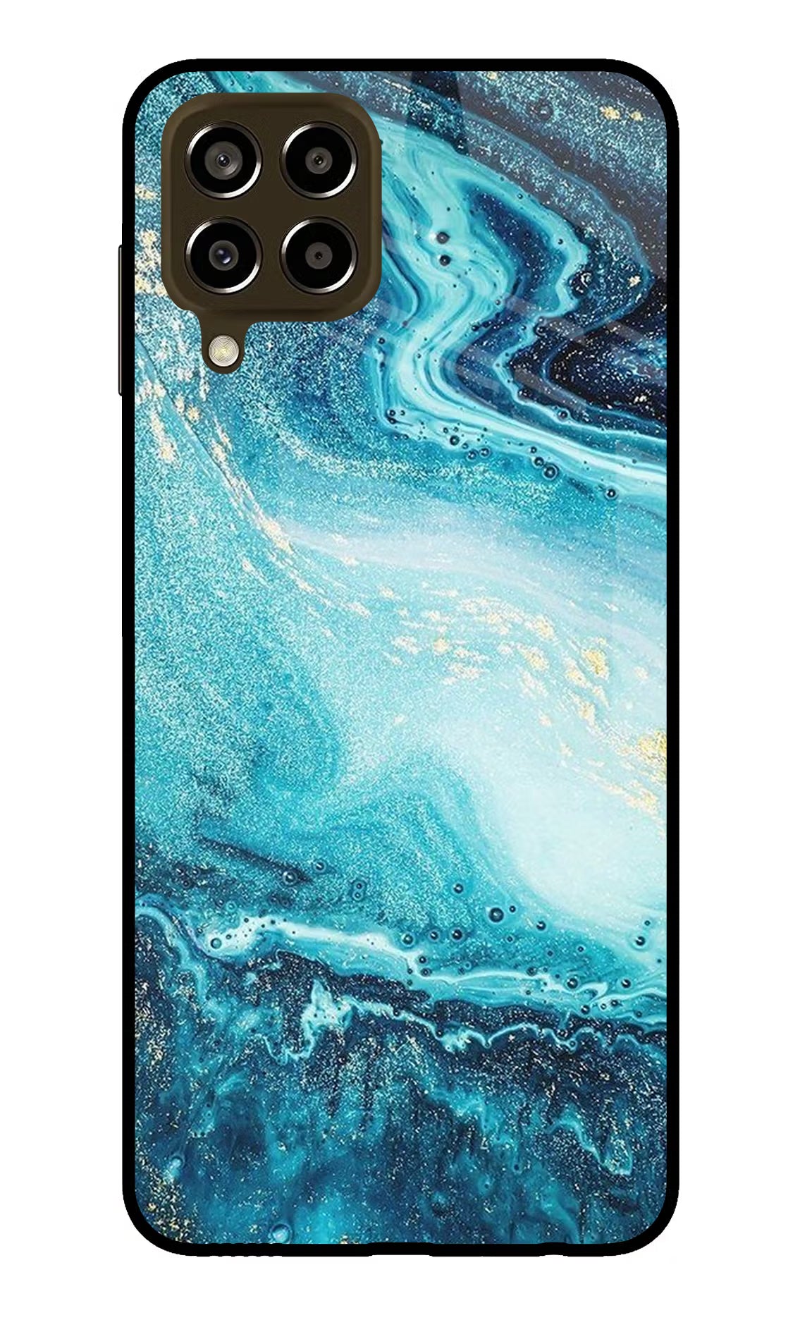 Blue Glitter Marble Samsung M33 5G Glass Case Back Cover by Casekaro