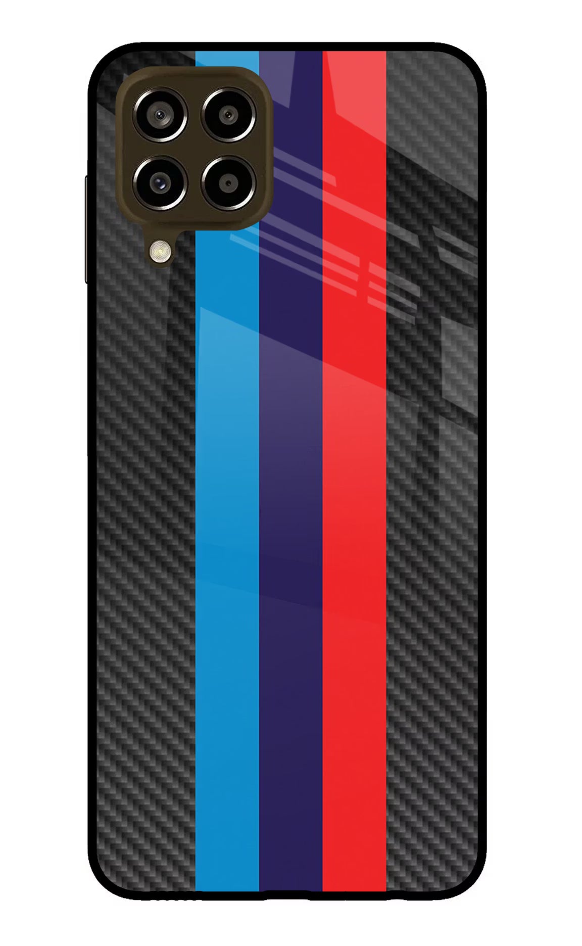 BMW Stripes Pattern Samsung M33 5G Glass Case Back Cover by Casekaro