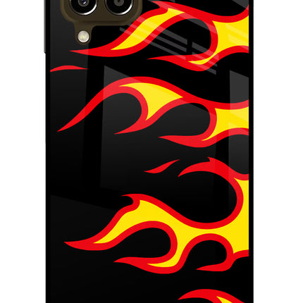 Side Sweep Flames Samsung M33 5G Glass Case Back Cover by Casekaro