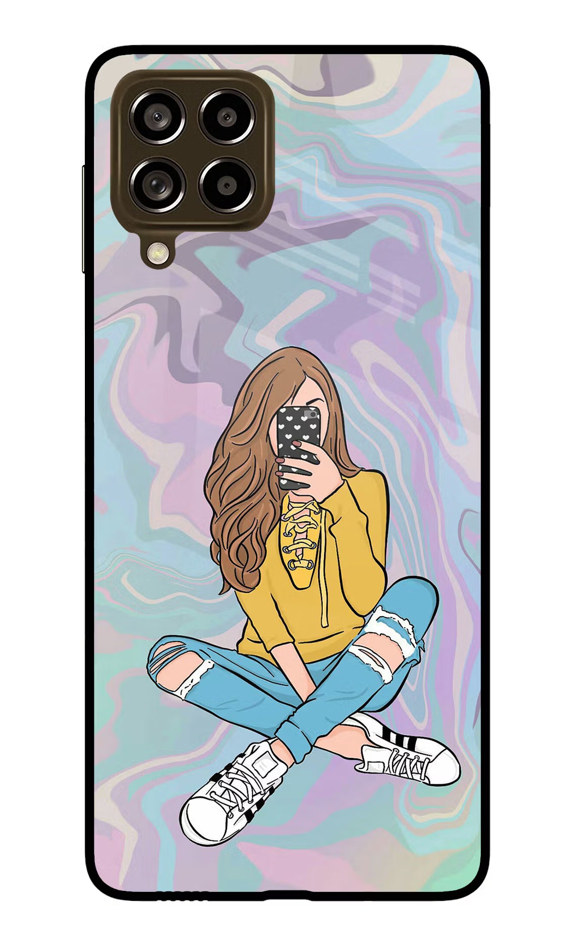 Selfie Girl Samsung M53 5G Glass Case Back Cover by Casekaro