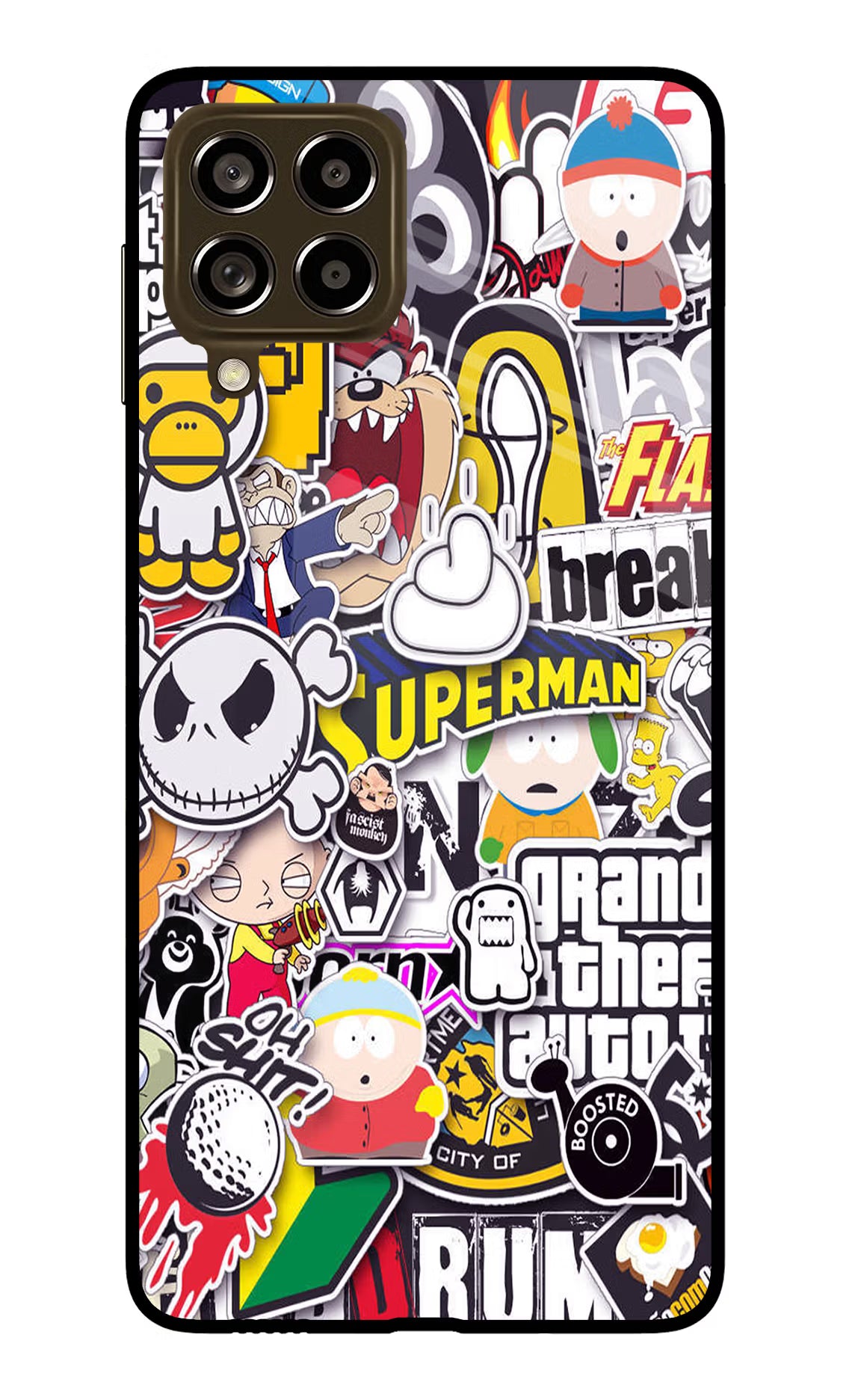 Sticker Bomb Samsung M53 5G Glass Case Back Cover by Casekaro