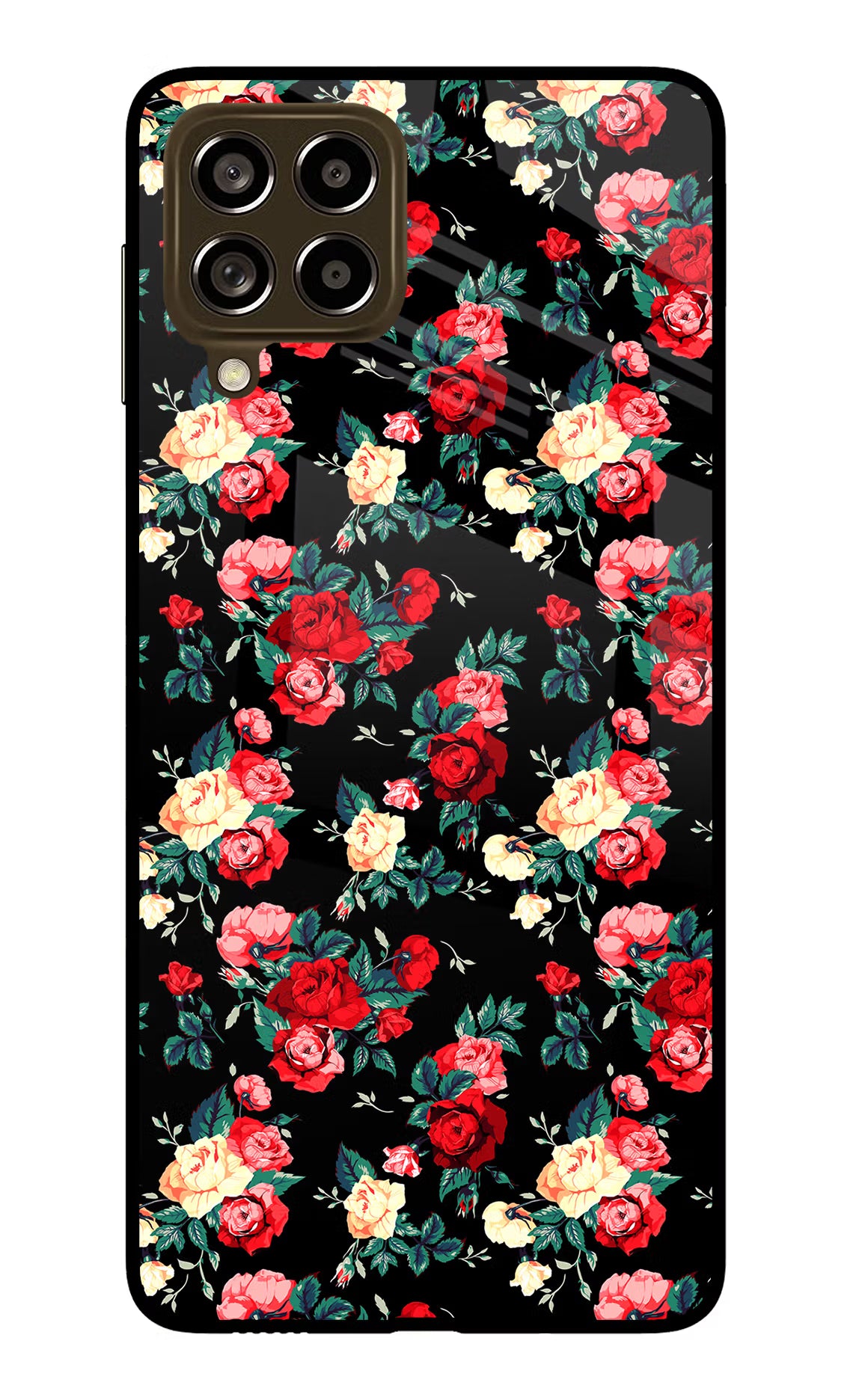 Rose Pattern Samsung M53 5G Glass Case Back Cover by Casekaro