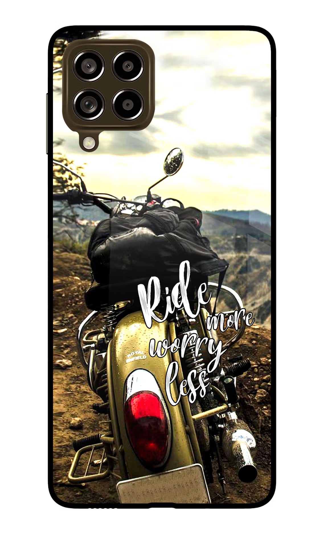 Ride More Worry Less Samsung M53 5G Glass Case Back Cover by Casekaro