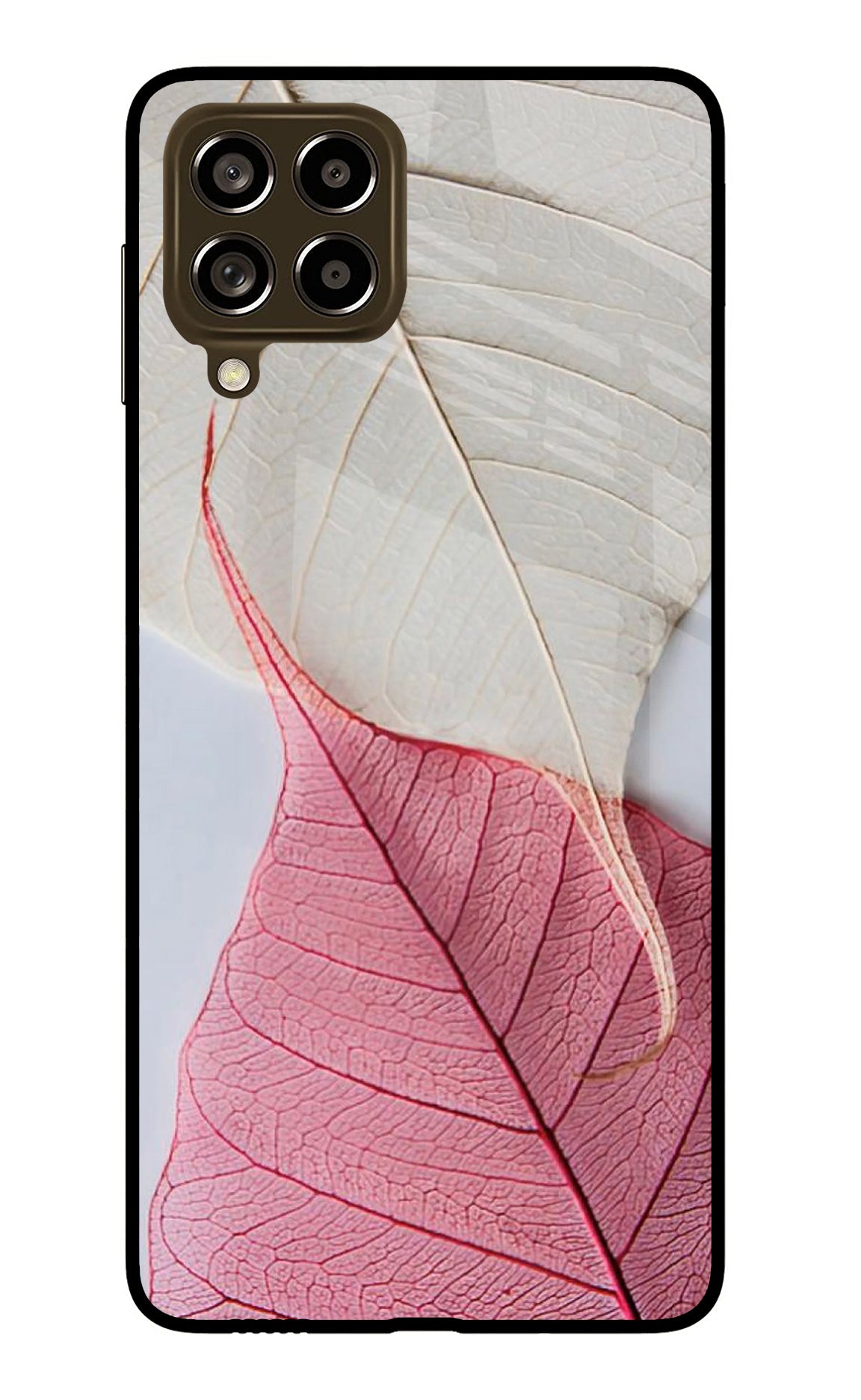 White Pink Leaf Samsung M53 5G Glass Case