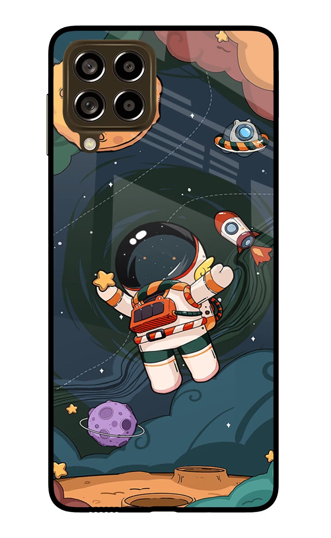 Cartoon Astronaut Samsung M53 5G Glass Case Back Cover by Casekaro