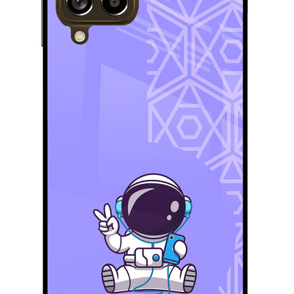 Cute Astronaut Chilling Samsung M53 5G Glass Case Back Cover by Casekaro
