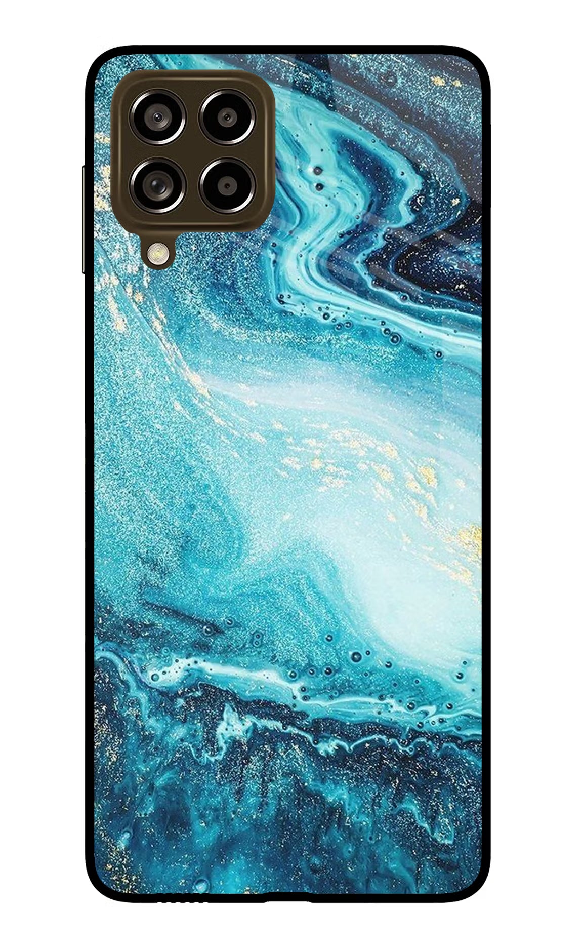 Blue Glitter Marble Samsung M53 5G Glass Case Back Cover by Casekaro