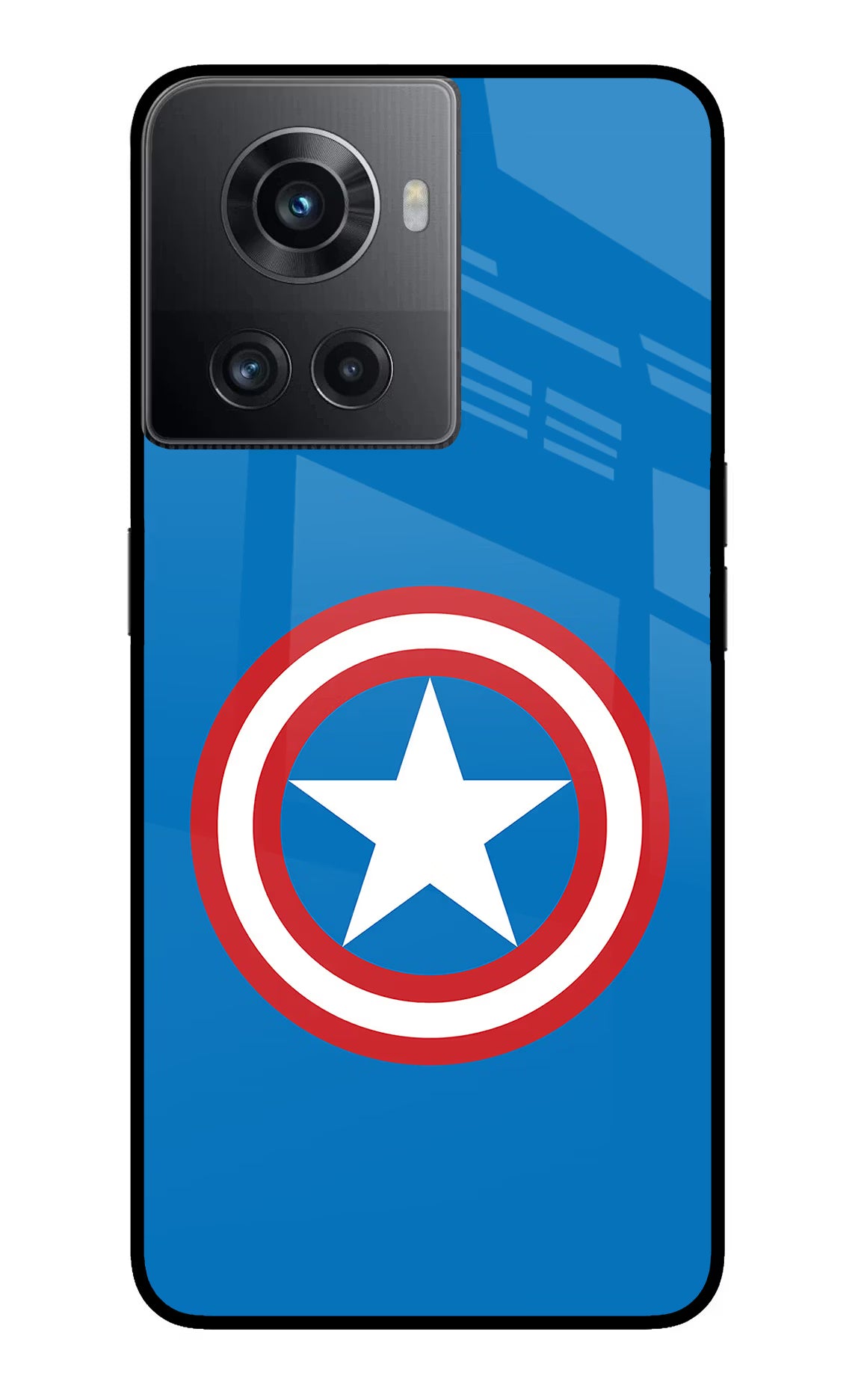 Captain America Logo OnePlus 10R 5G Glass Case Back Cover by Casekaro