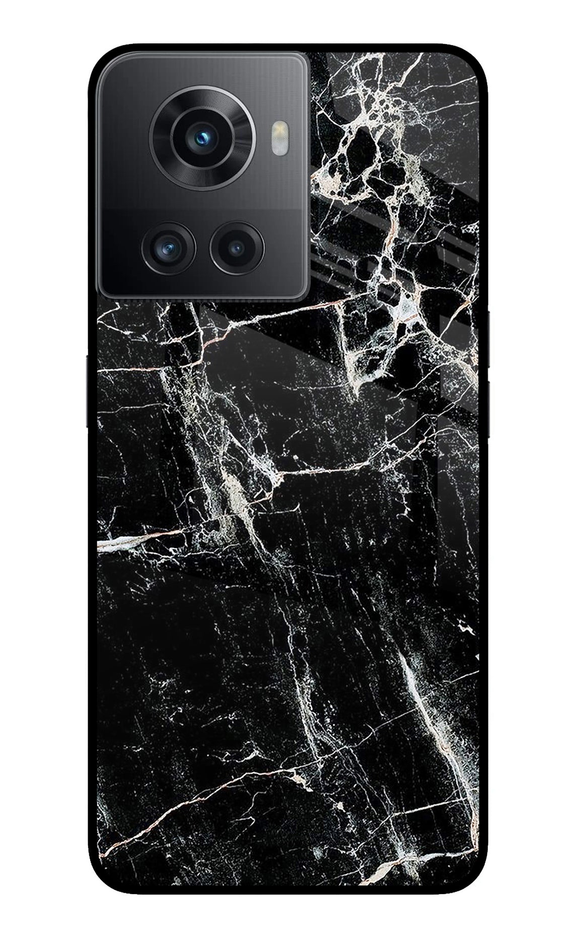 Black Marble Texture OnePlus 10R 5G Glass Case