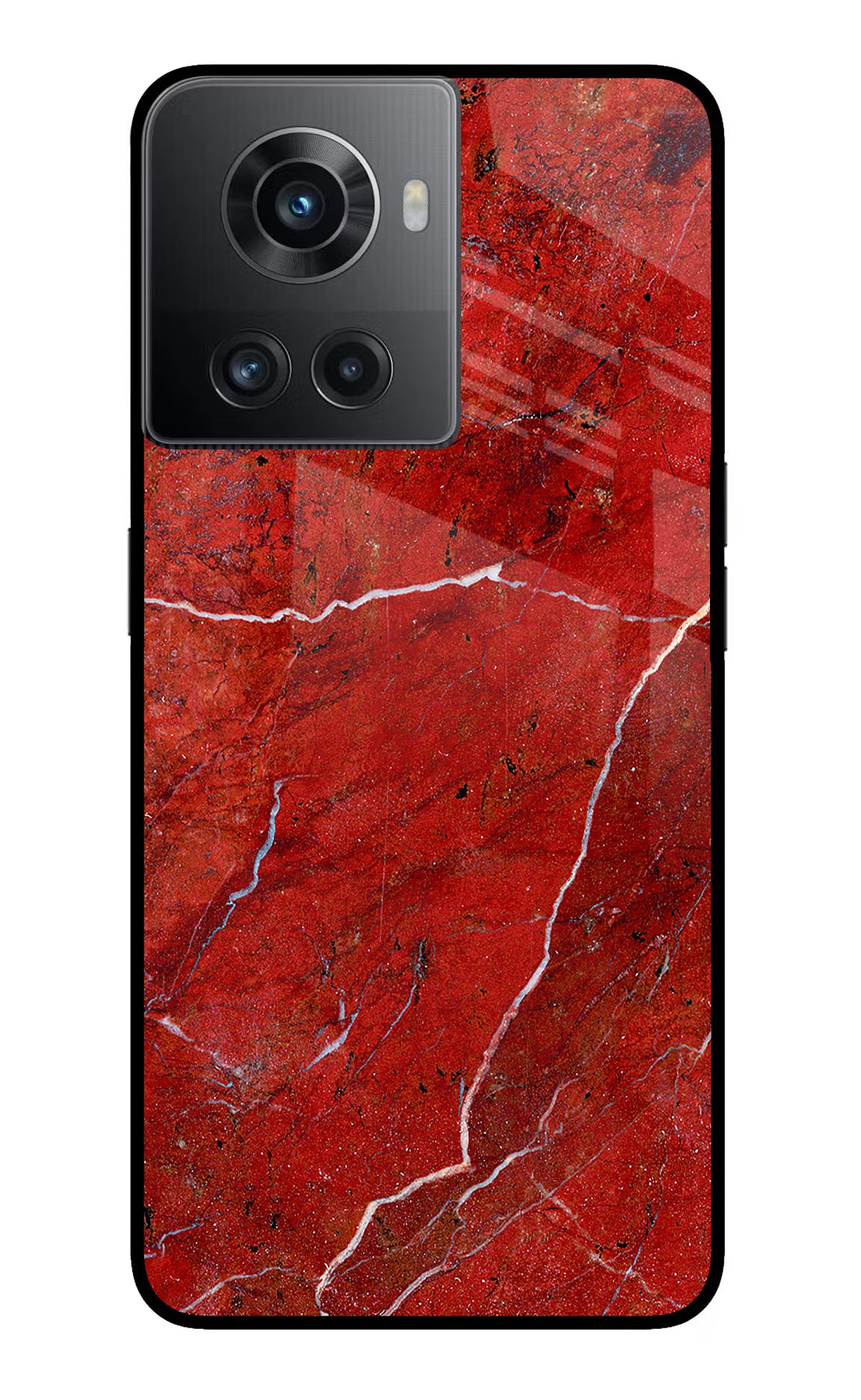 Red Marble Design OnePlus 10R 5G Glass Case Back Cover by Casekaro