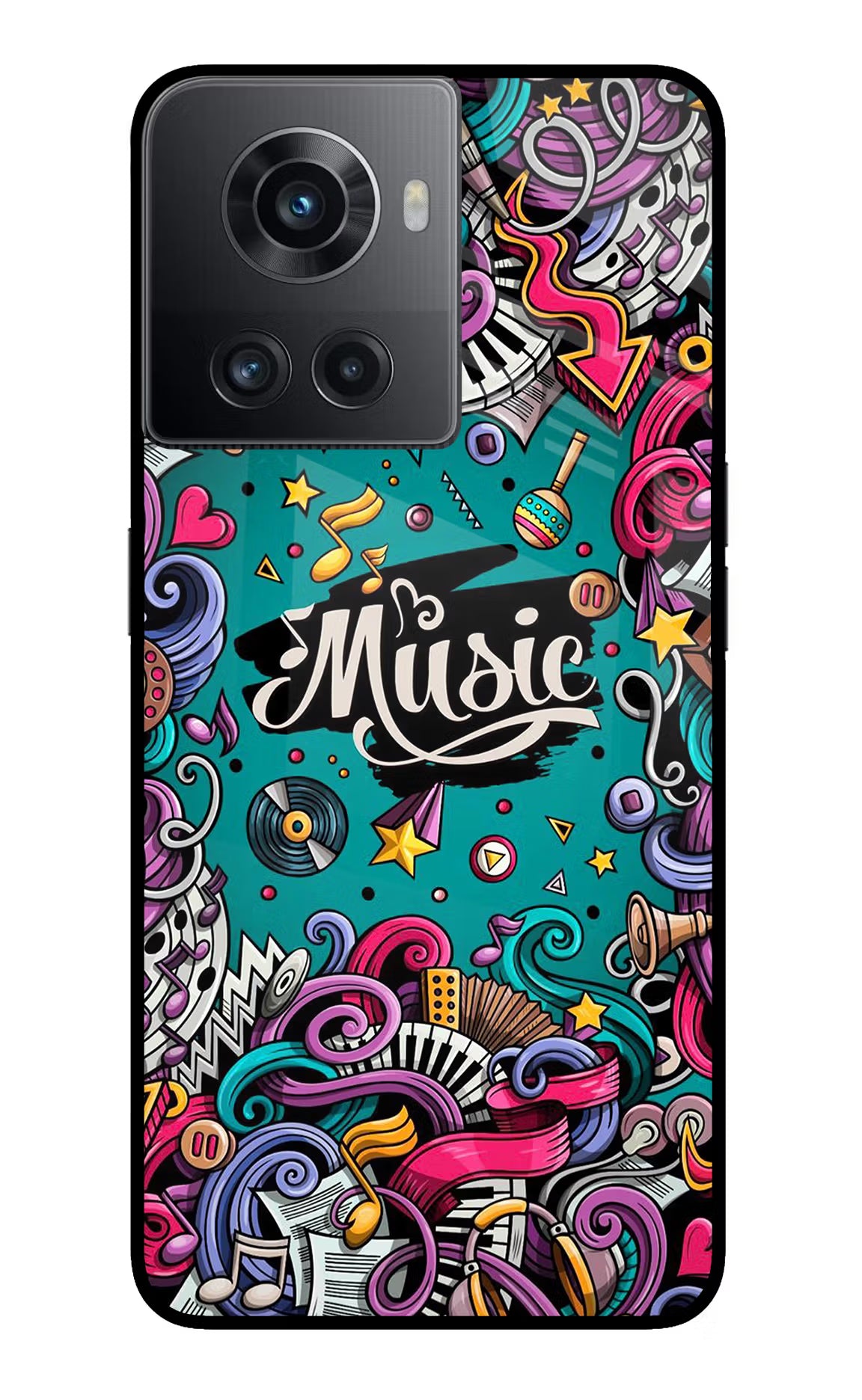 Music Graffiti OnePlus 10R 5G Glass Case Back Cover by Casekaro