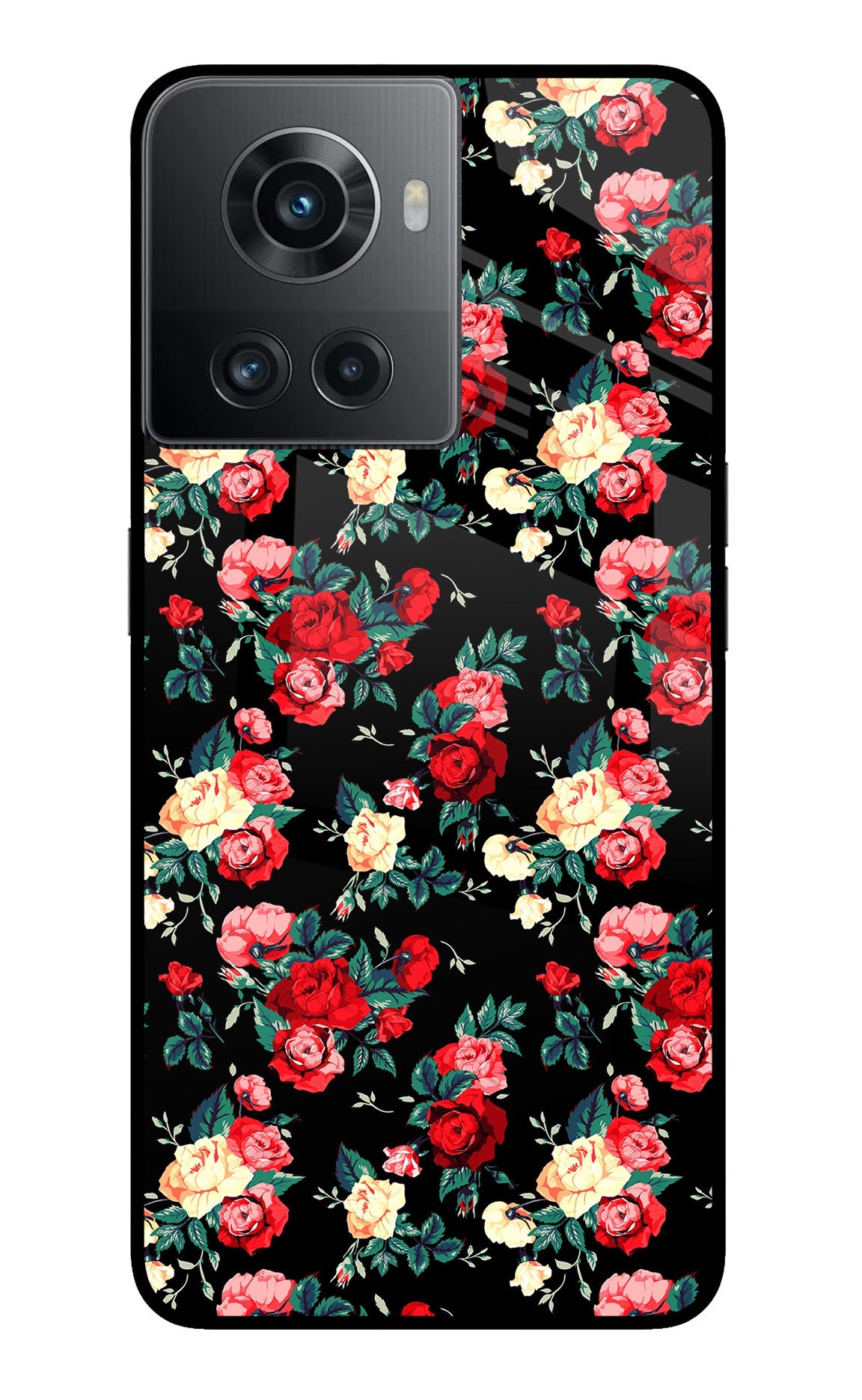 Rose Pattern OnePlus 10R 5G Glass Case