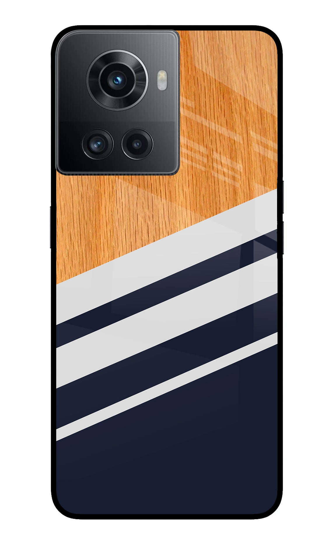 Blue and white wooden OnePlus 10R 5G Glass Case