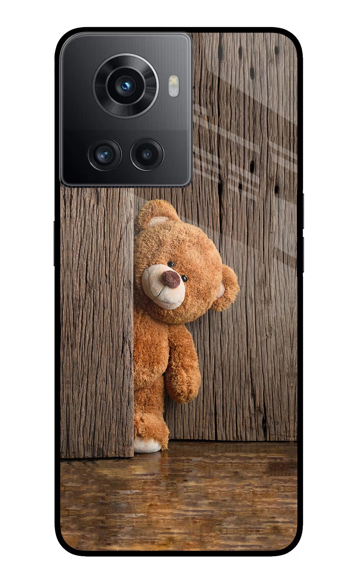 Teddy Wooden OnePlus 10R 5G Glass Case Back Cover by Casekaro