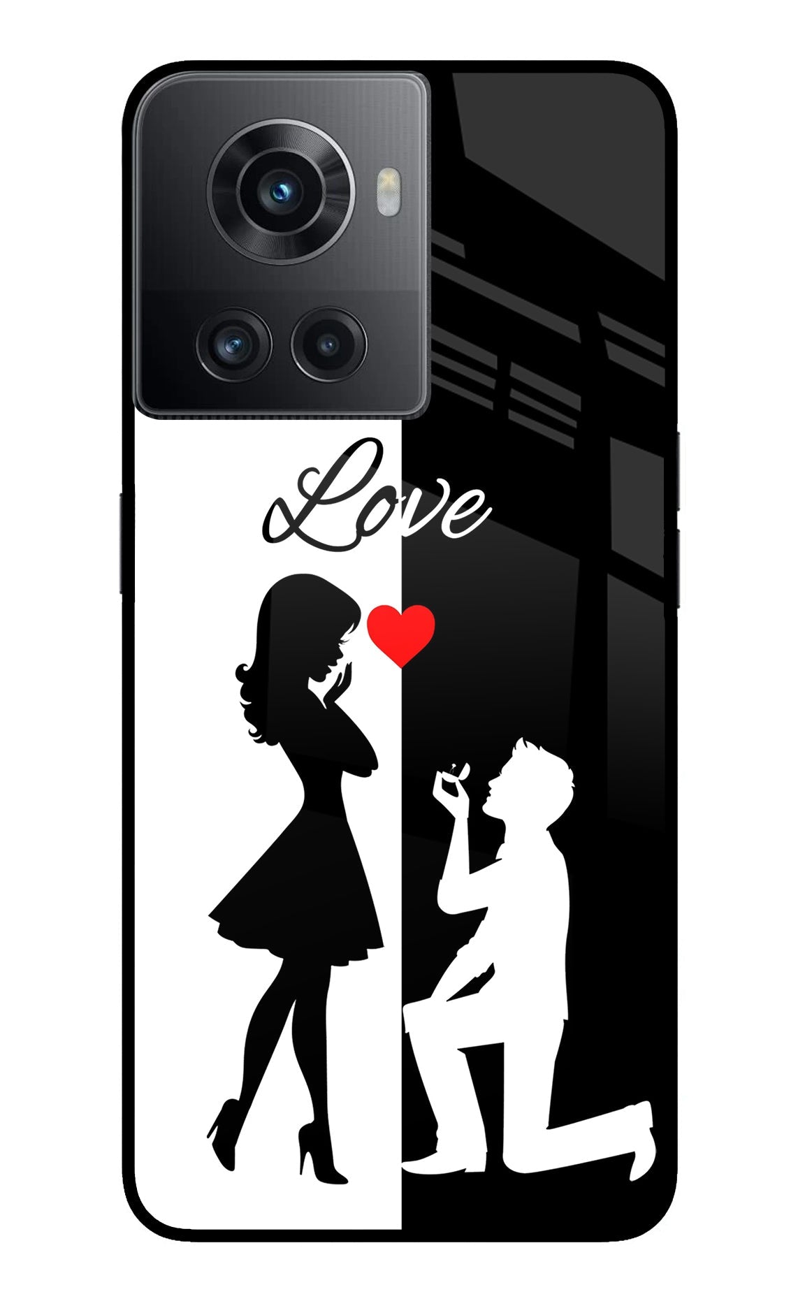 Love Propose Black And White OnePlus 10R 5G Glass Case