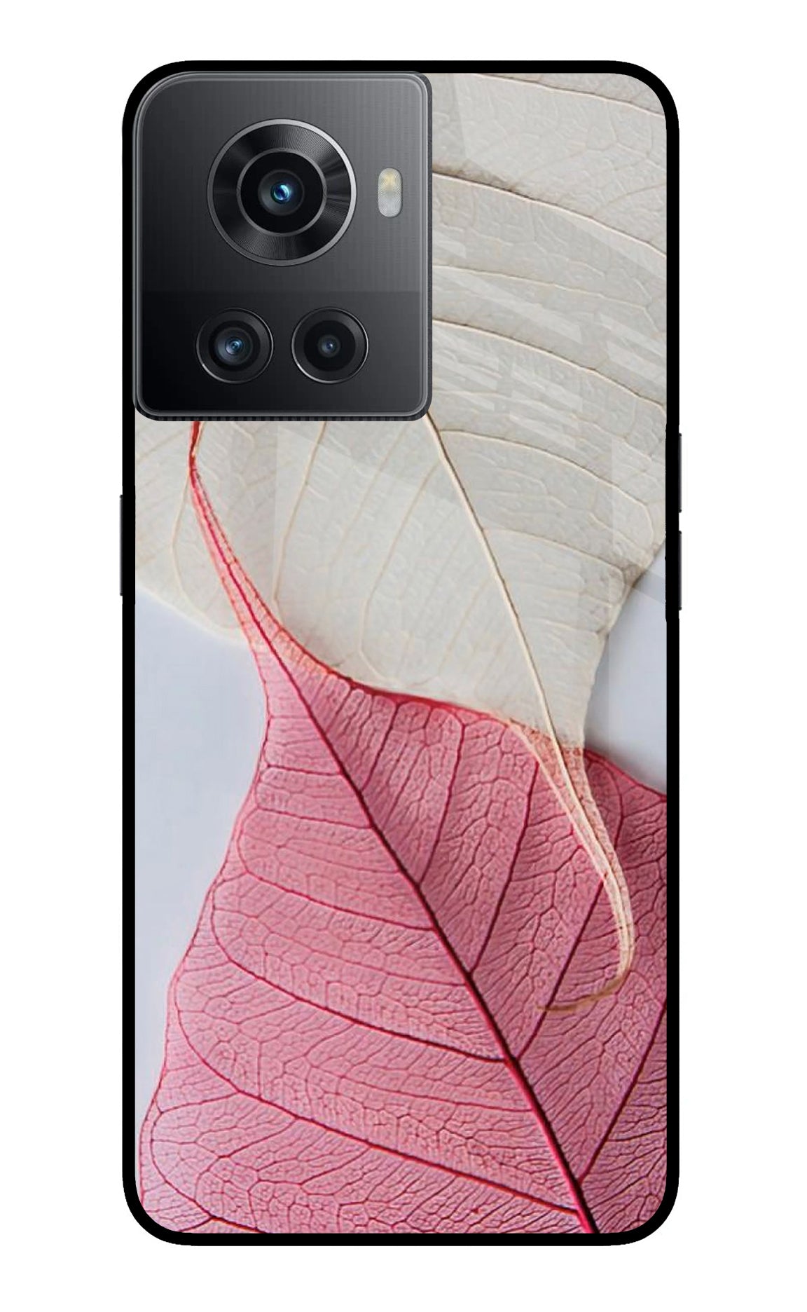 White Pink Leaf OnePlus 10R 5G Glass Case