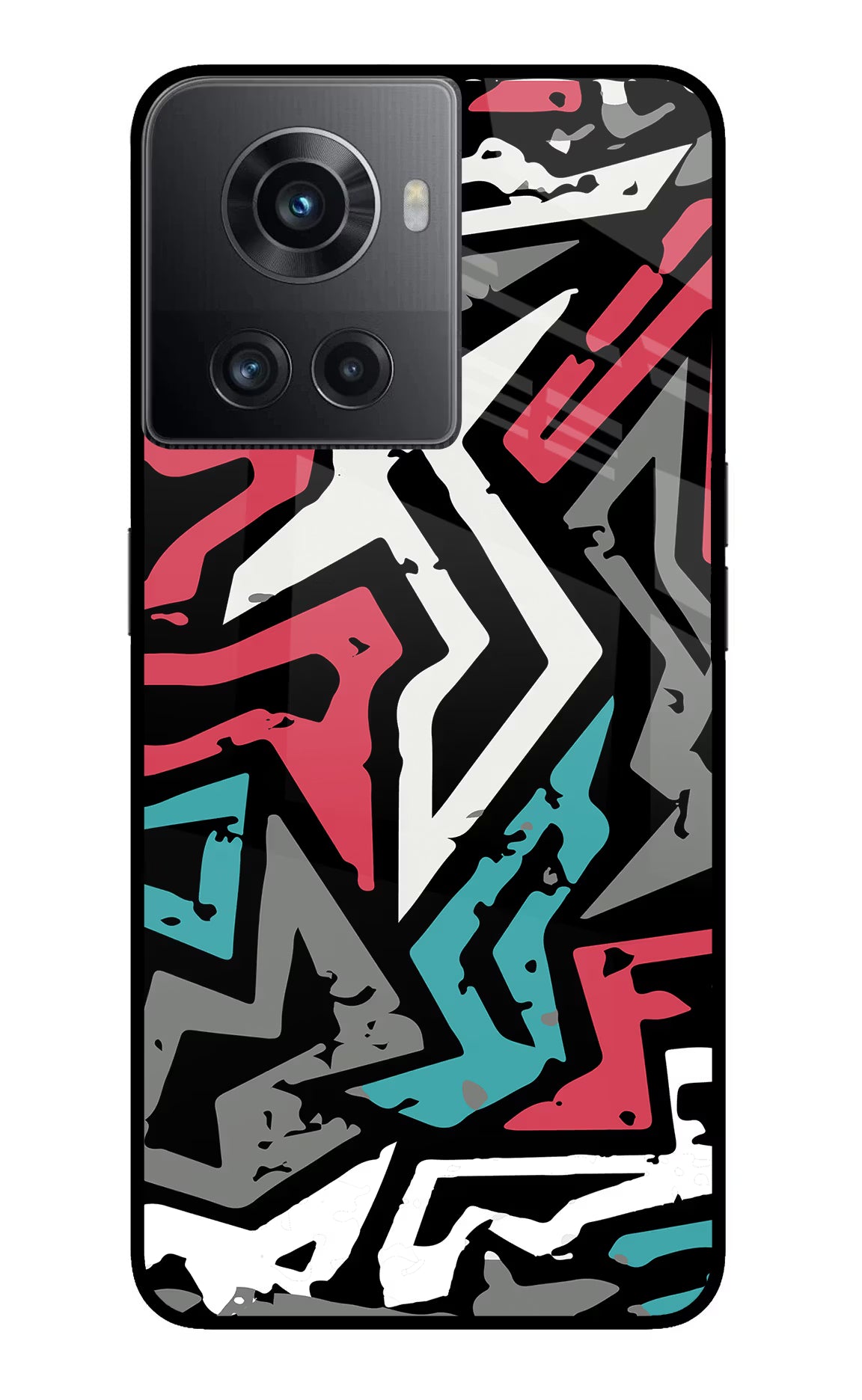 Geometric Graffiti OnePlus 10R 5G Glass Case Back Cover by Casekaro