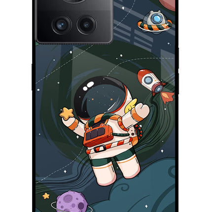 Cartoon Astronaut OnePlus 10R 5G Glass Case Back Cover by Casekaro