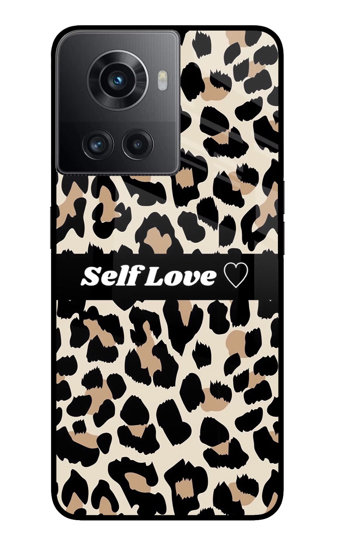 Leopard Print Self Love OnePlus 10R 5G Glass Case Back Cover by Casekaro