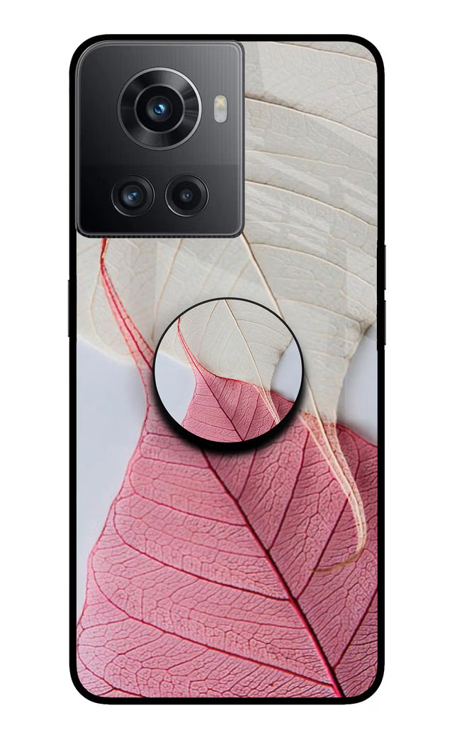 White Pink Leaf OnePlus 10R 5G Glass Case