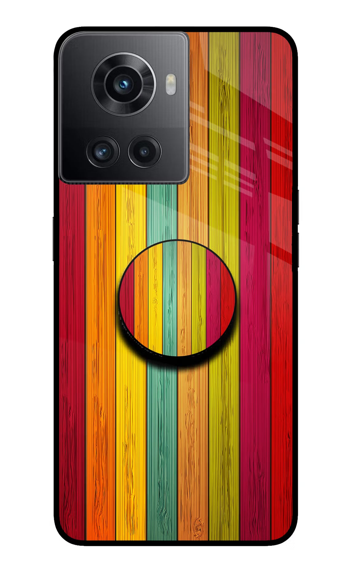 Multicolor Wooden OnePlus 10R 5G Pop Case by Casekaro