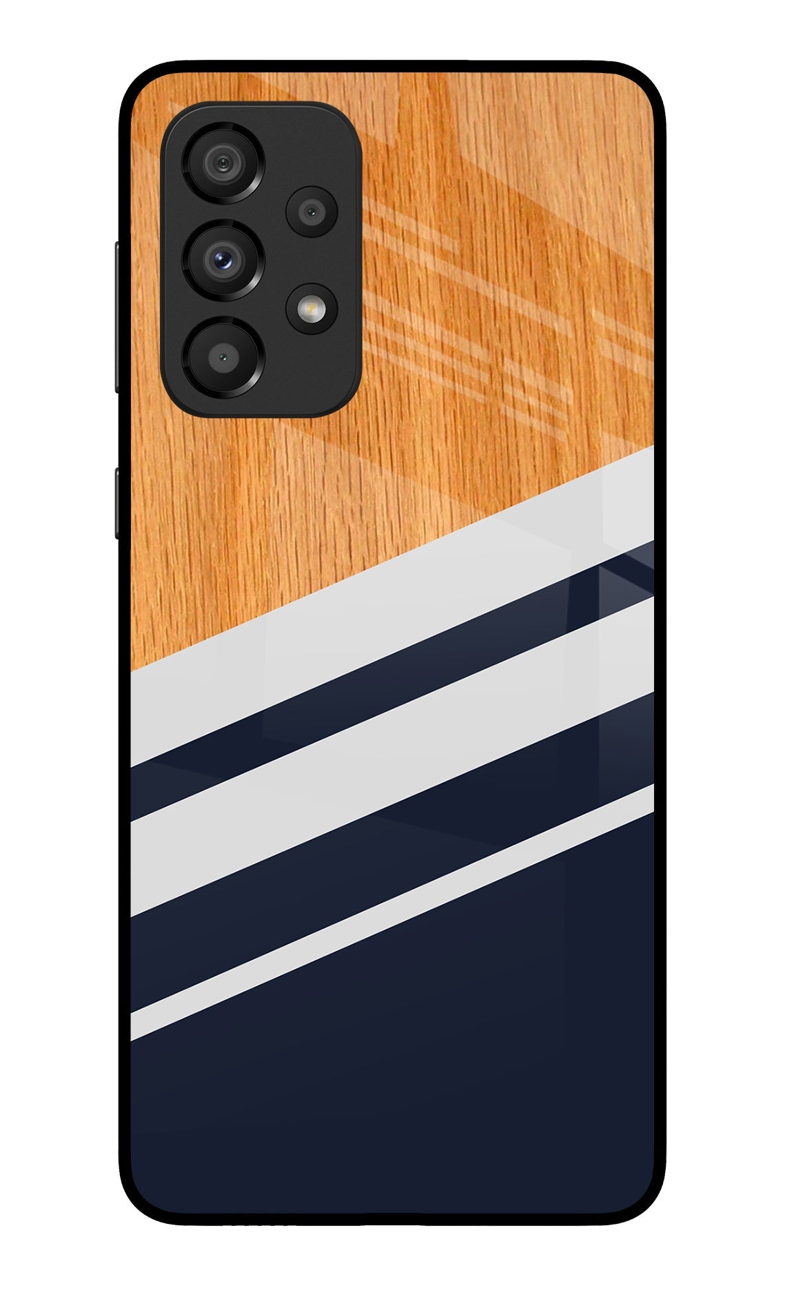 Blue and white wooden Samsung A33 5G Glass Case