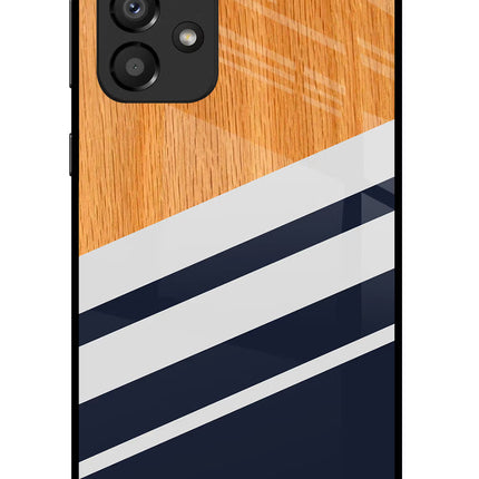 Blue and white wooden Samsung A33 5G Glass Case Back Cover by Casekaro