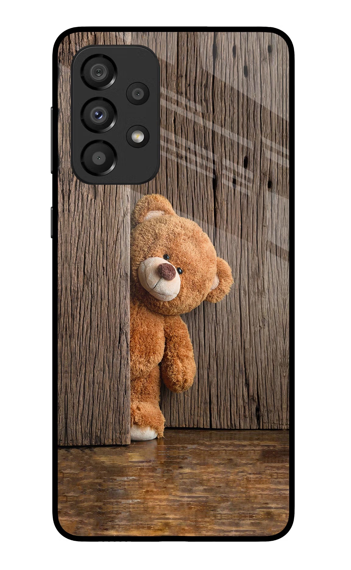 Teddy Wooden Samsung A33 5G Glass Case Back Cover by Casekaro