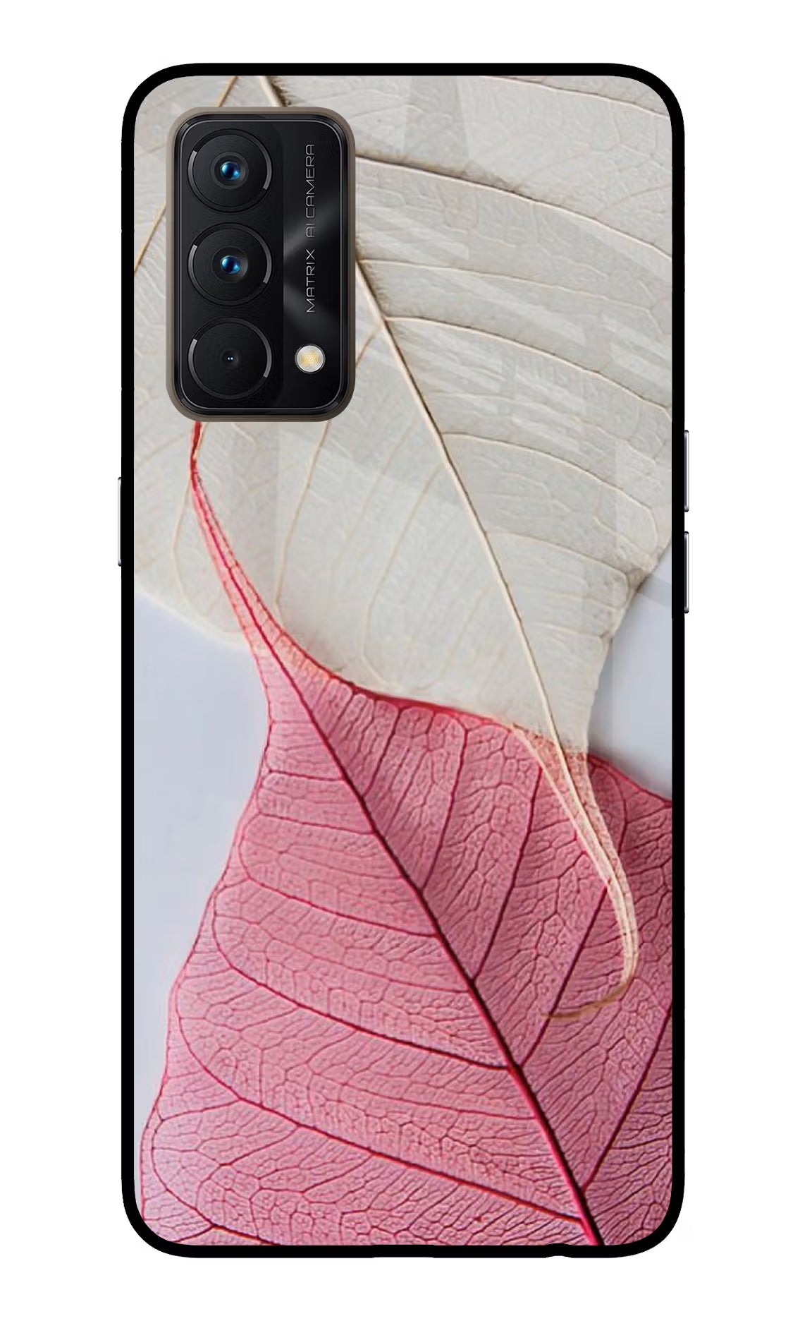 White Pink Leaf Realme GT Master Edition Glass Case