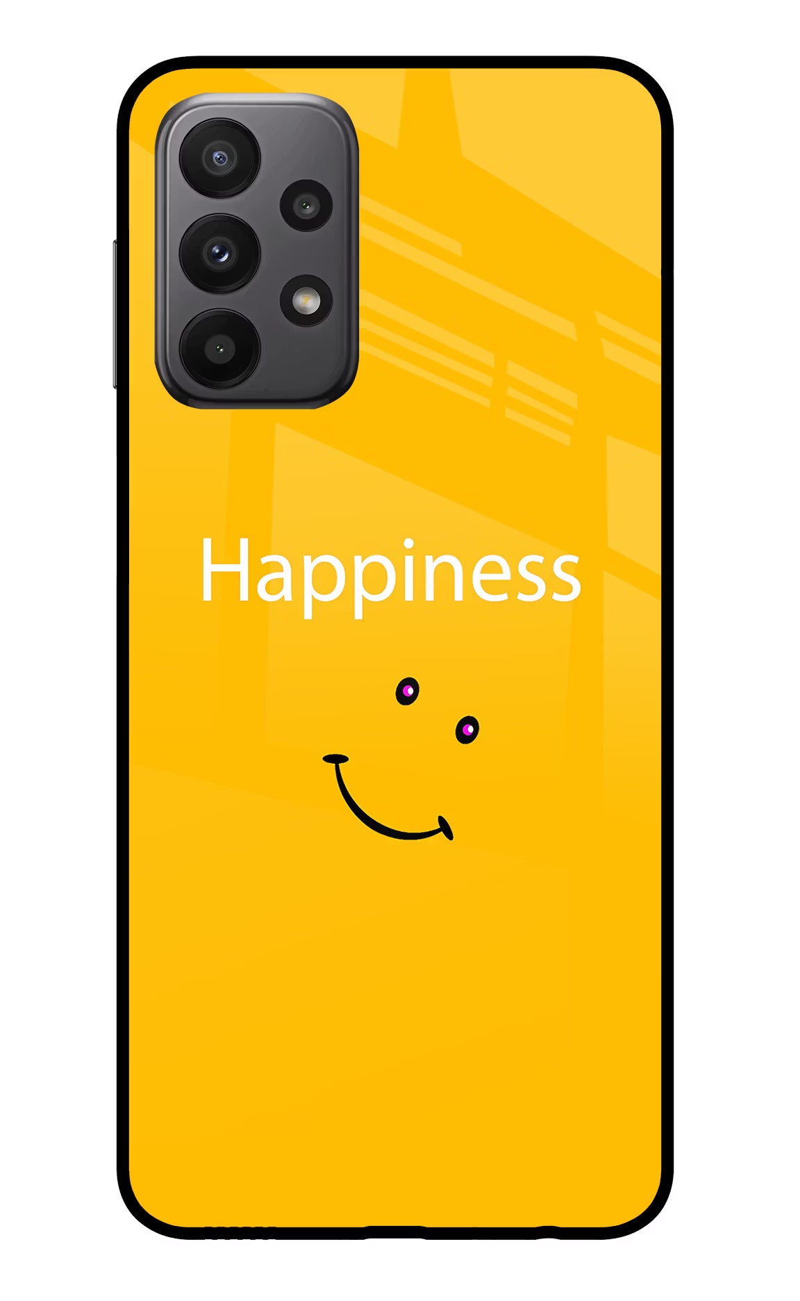 Happiness With Smiley Samsung A23 Glass Case Back Cover by Casekaro