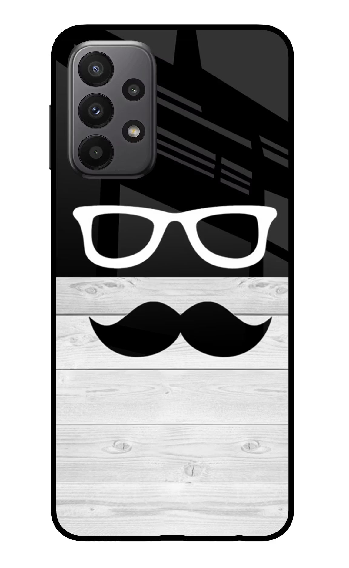 Mustache Samsung A23 Glass Case Back Cover by Casekaro