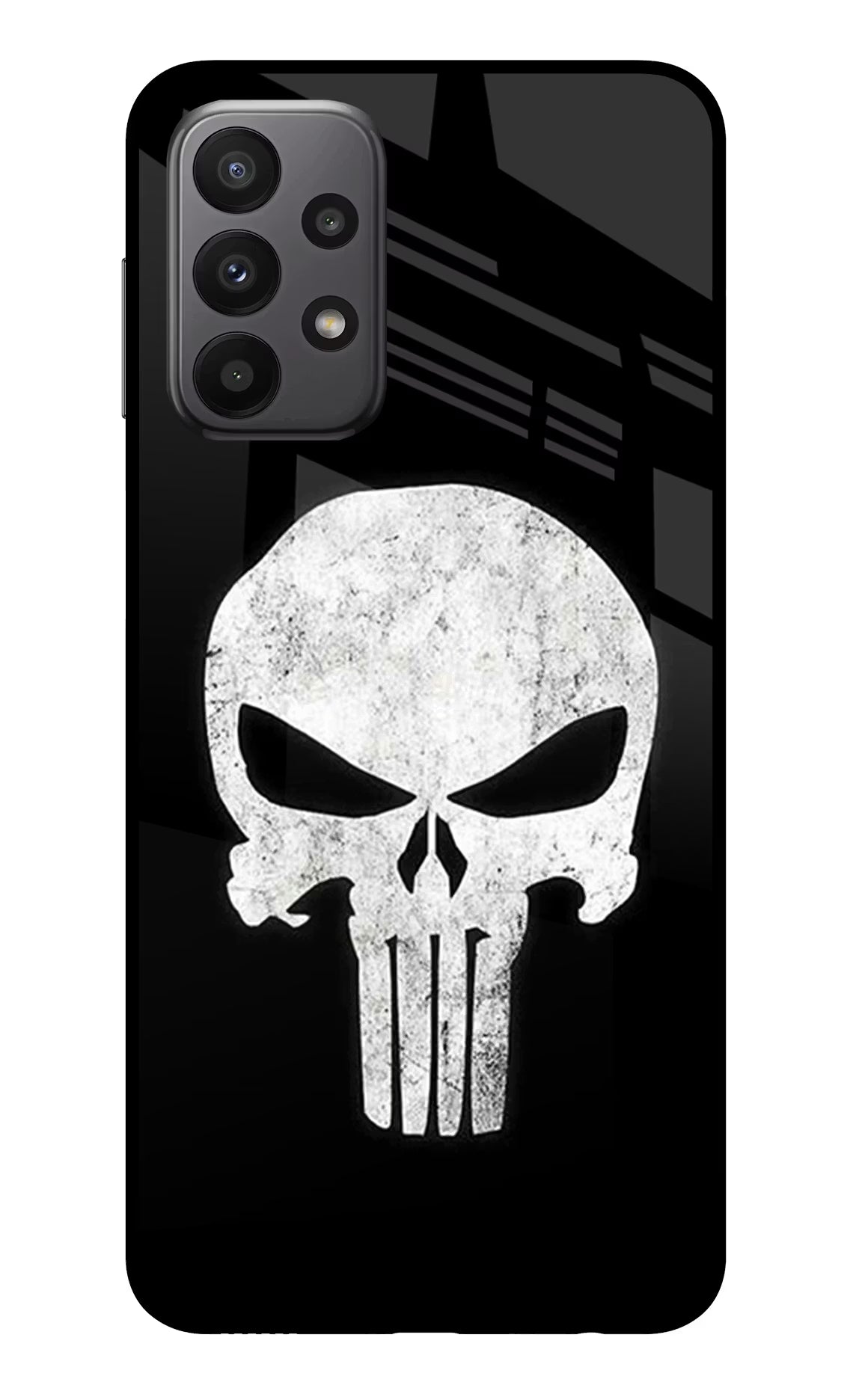 Punisher Skull Samsung A23 Glass Case Back Cover by Casekaro