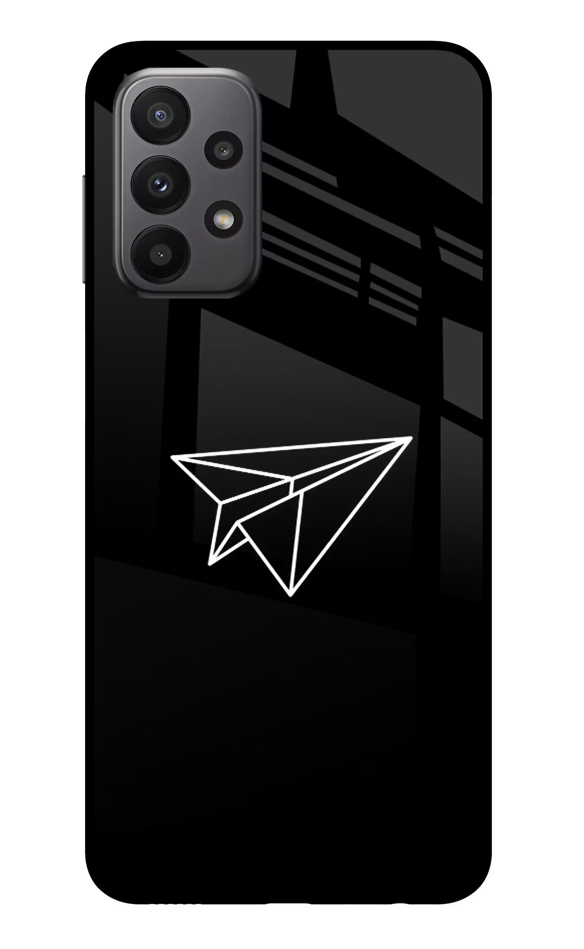 Paper Plane White Samsung A23 Glass Case Back Cover by Casekaro