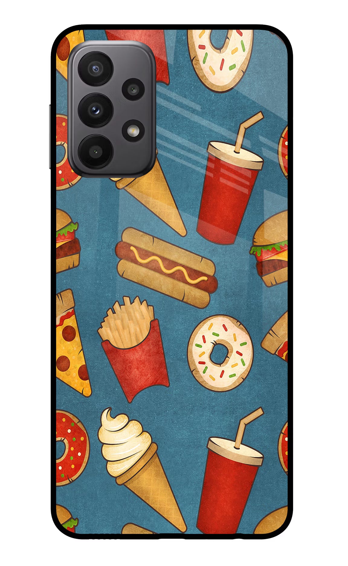 Foodie Samsung A23 Glass Case Back Cover by Casekaro