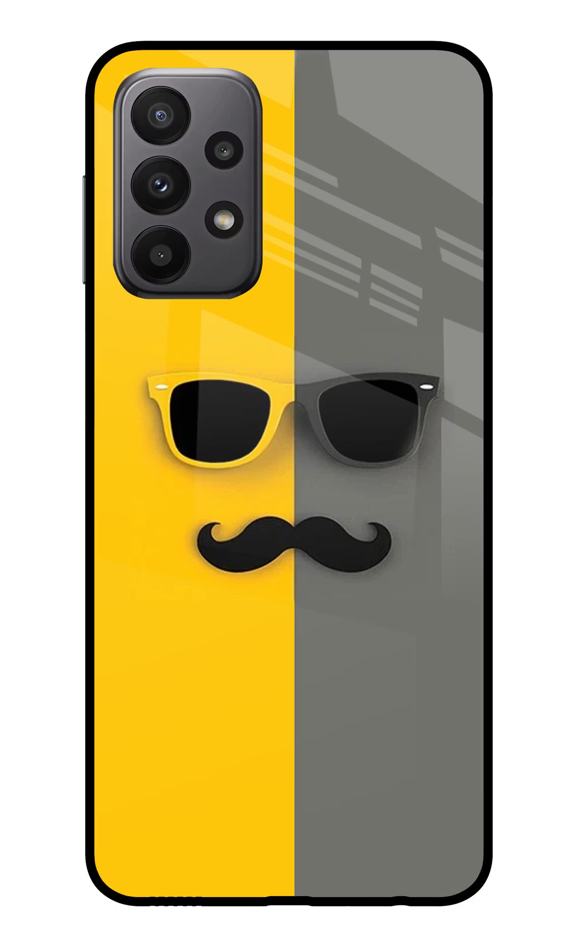 Sunglasses with Mustache Samsung A23 Glass Case Back Cover by Casekaro