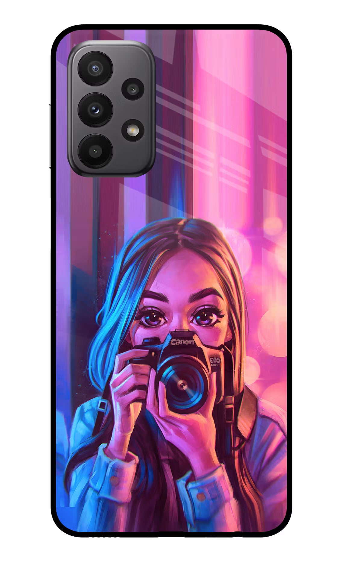 Girl Photographer Samsung A23 Glass Case Back Cover by Casekaro