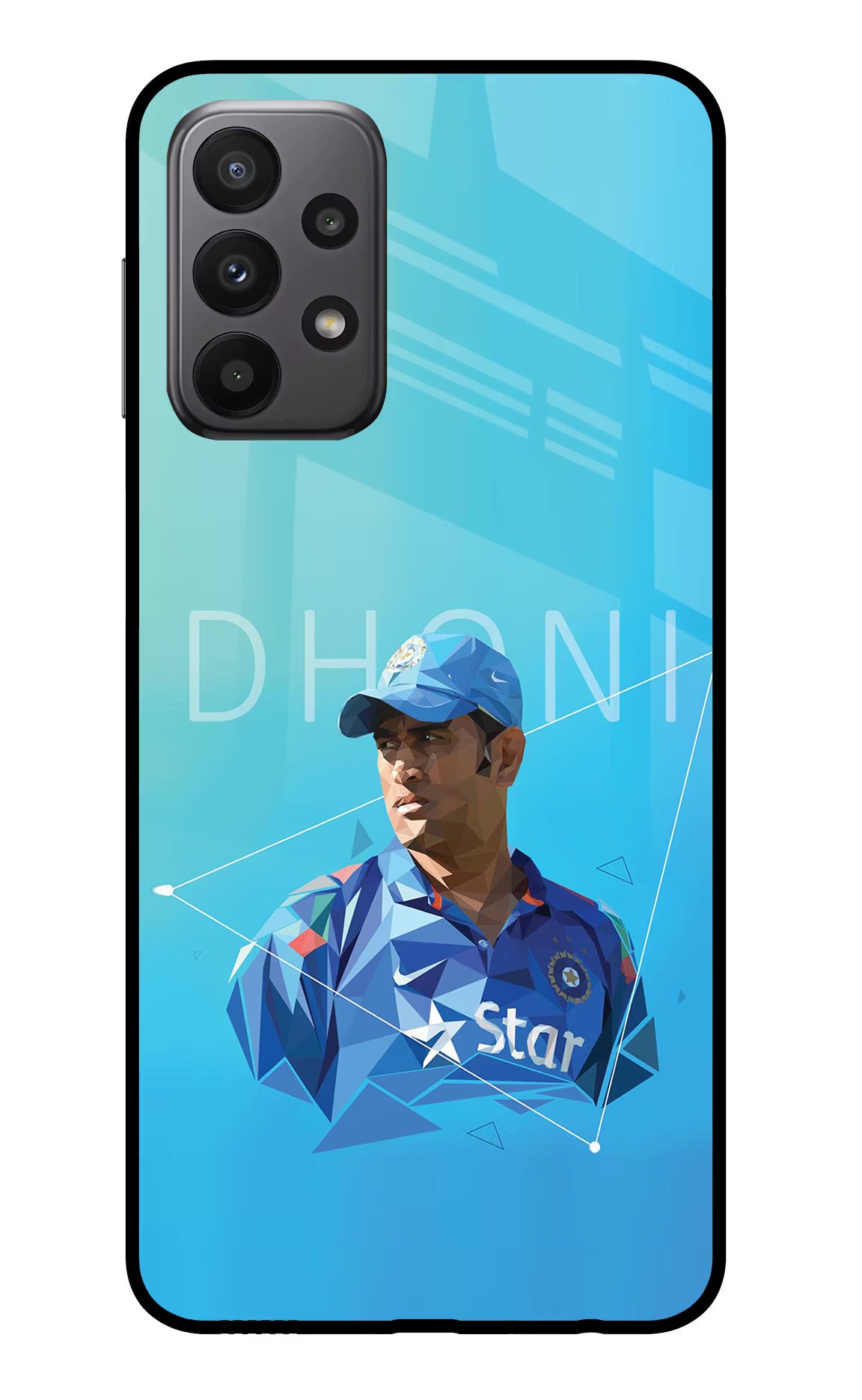 Dhoni Artwork Samsung A23 Glass Case Back Cover by Casekaro