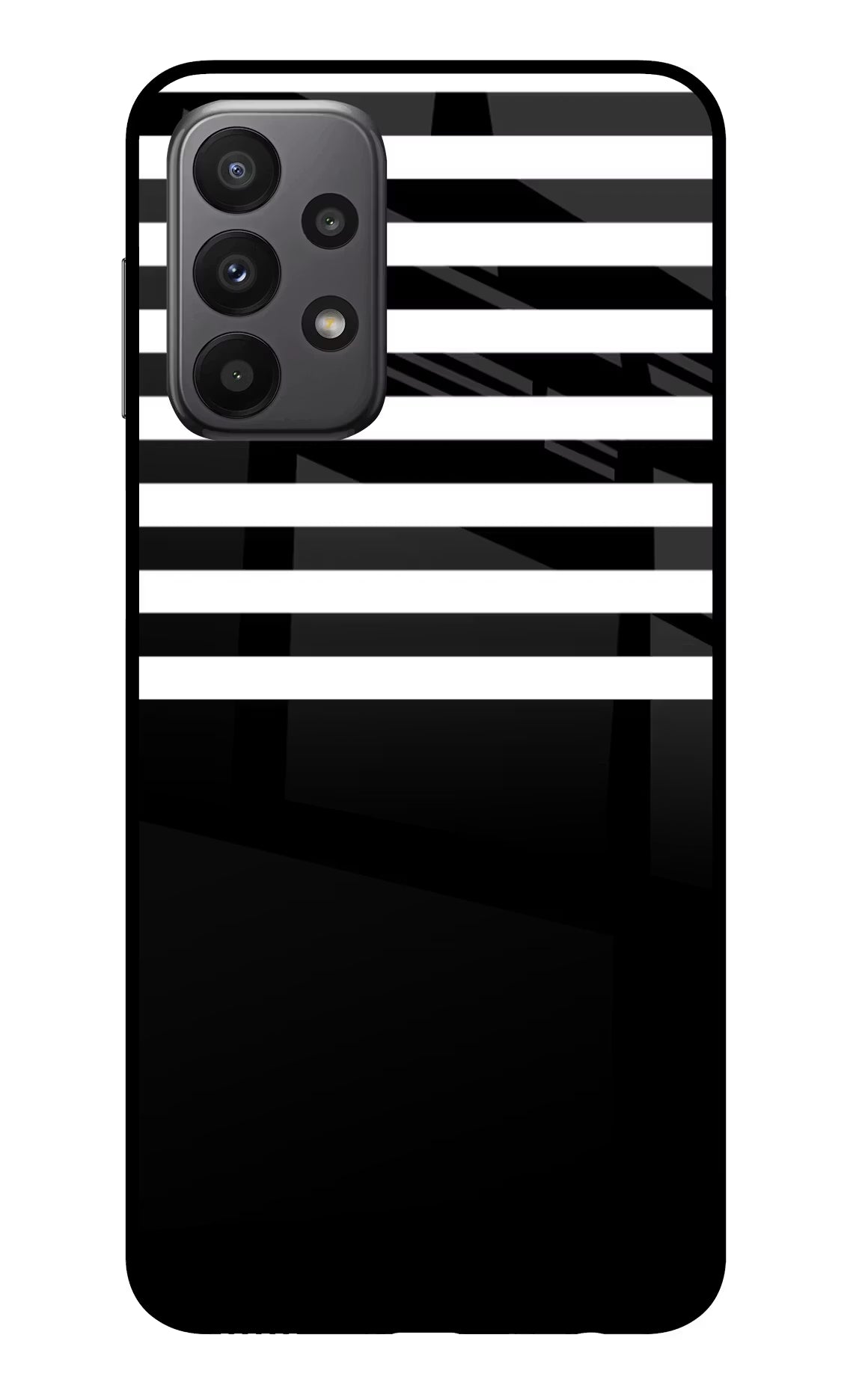 Black and White Print Samsung A23 Glass Case Back Cover by Casekaro