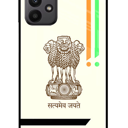 Satyamev Jayate Brown Logo Samsung A23 Glass Case