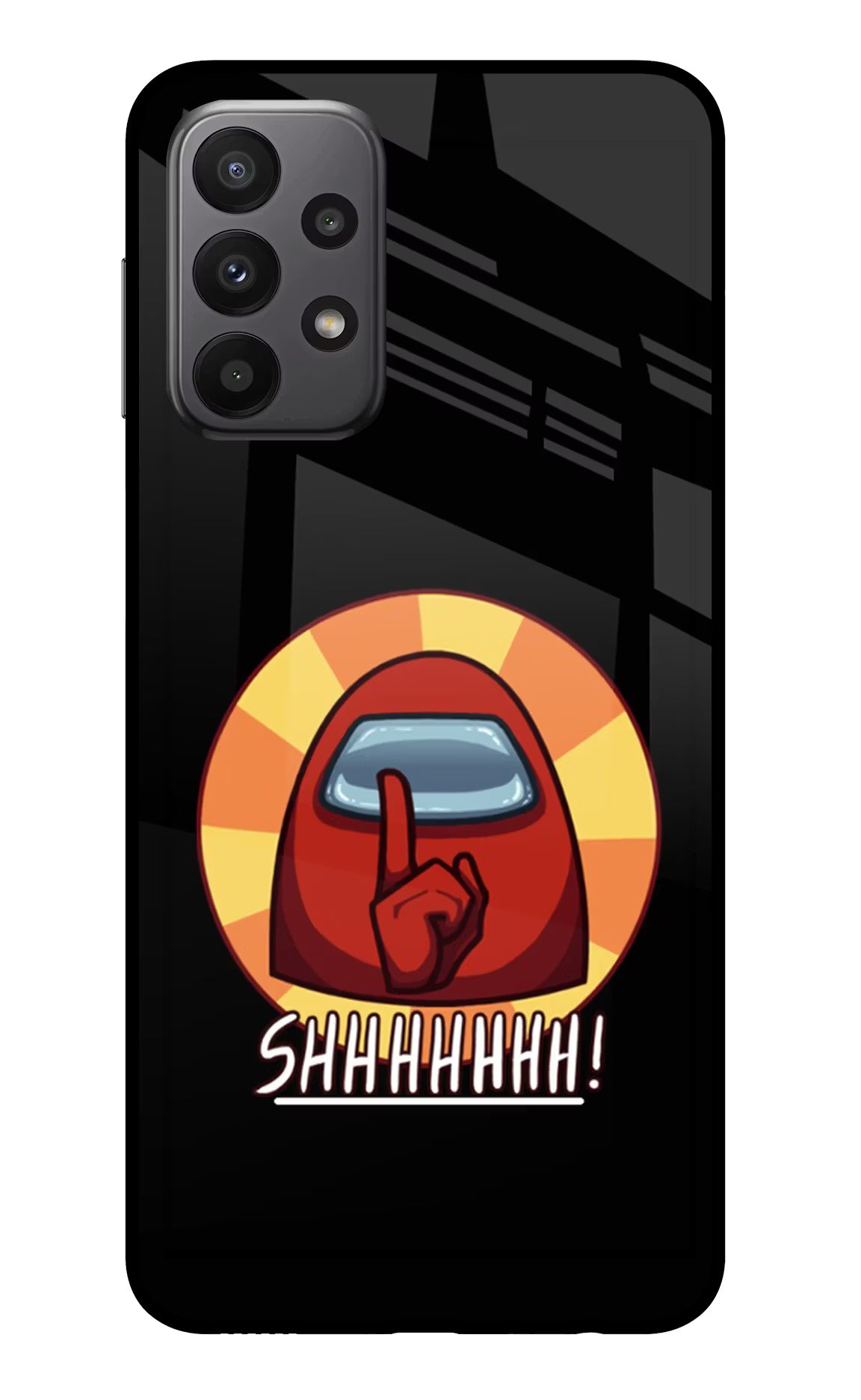 Among Us Shhh! Samsung A23 Glass Case Back Cover by Casekaro
