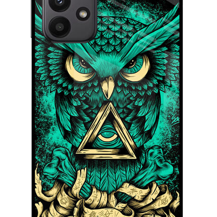 Green Owl Samsung A23 Glass Case Back Cover by Casekaro