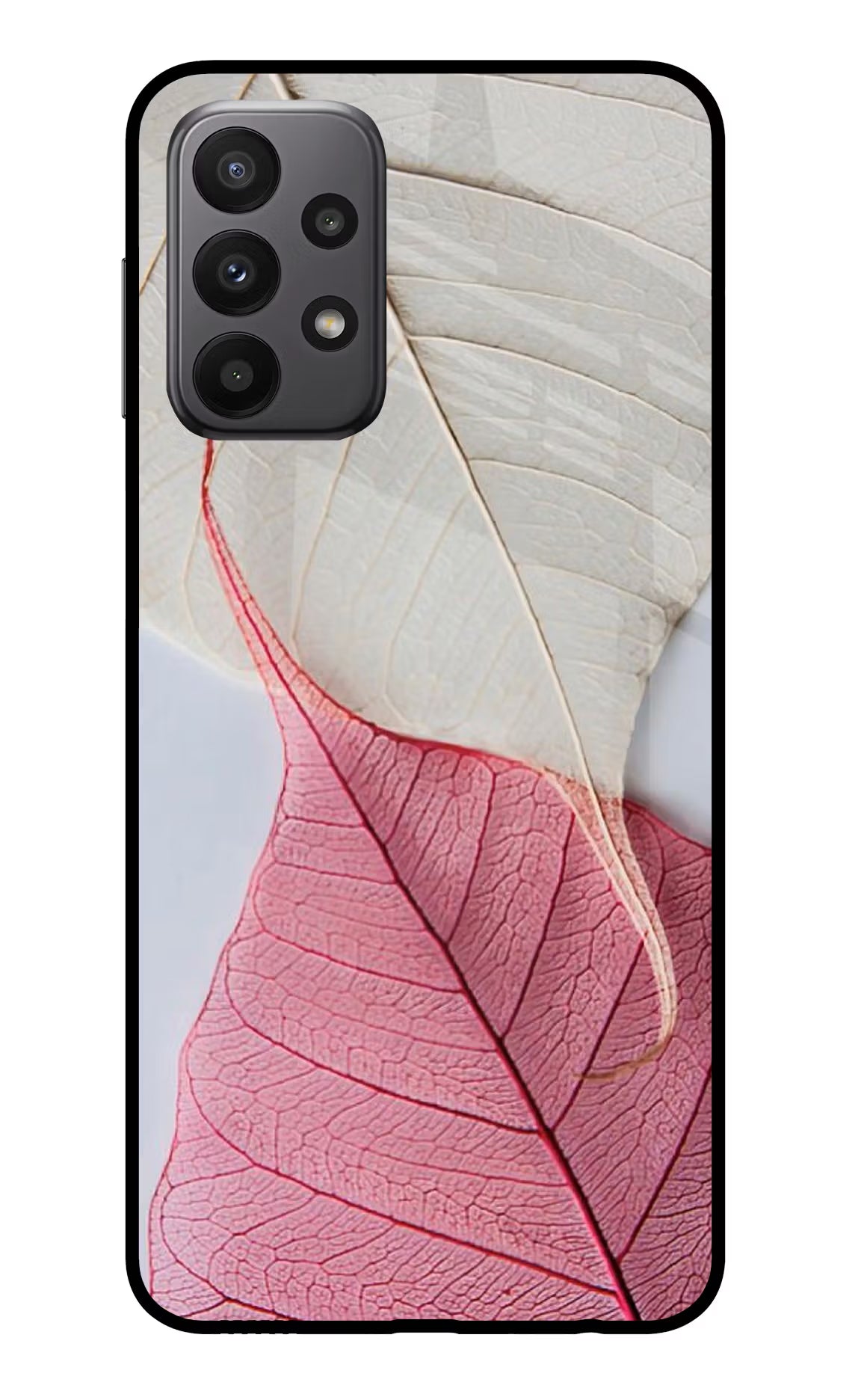 White Pink Leaf Samsung A23 Glass Case