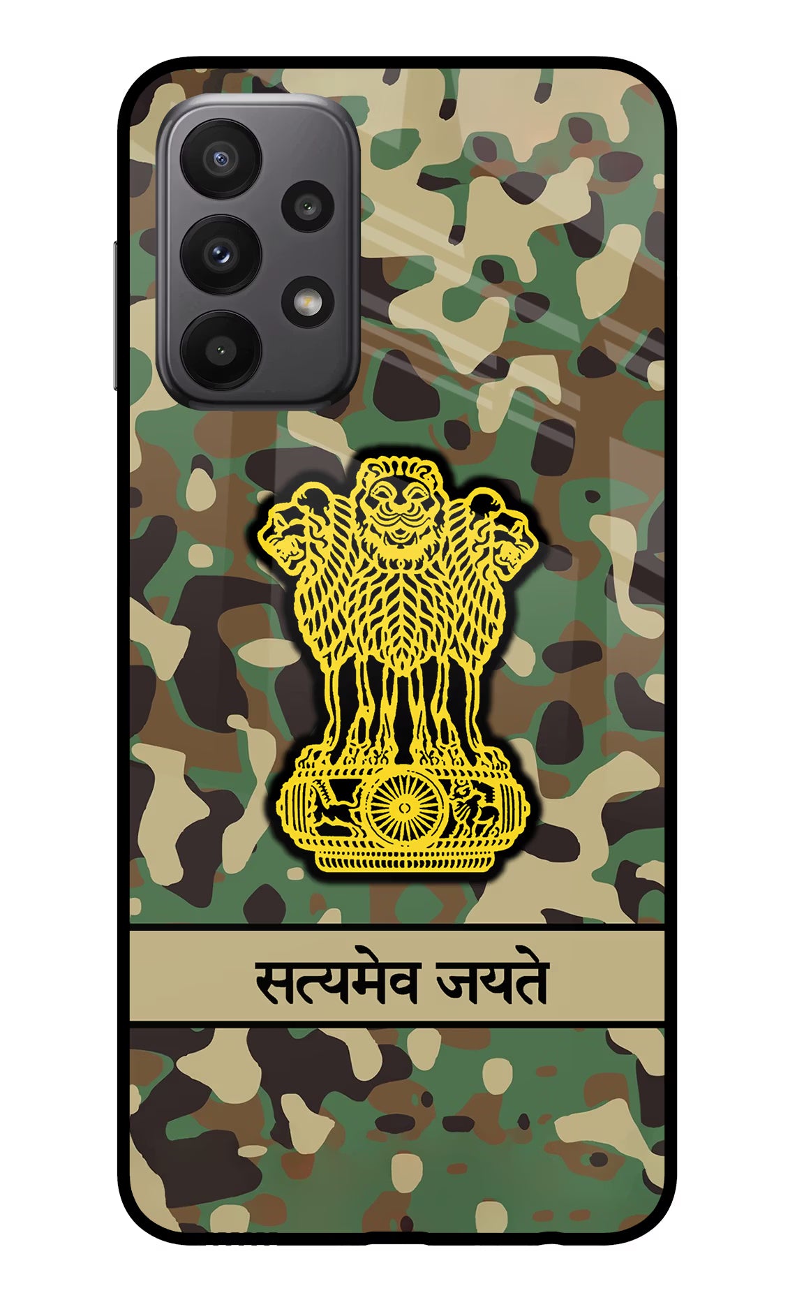 Satyamev Jayate Army Samsung A23 Glass Case Back Cover by Casekaro
