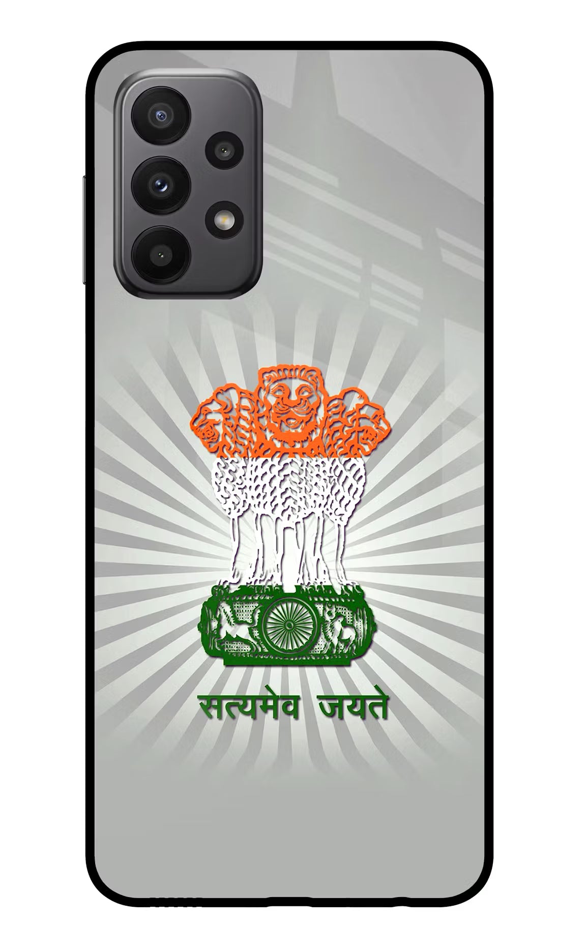 Satyamev Jayate Art Samsung A23 Glass Case Back Cover by Casekaro