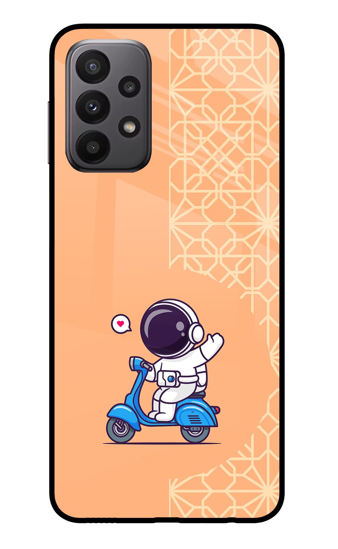 Cute Astronaut Riding Samsung A23 Glass Case Back Cover by Casekaro