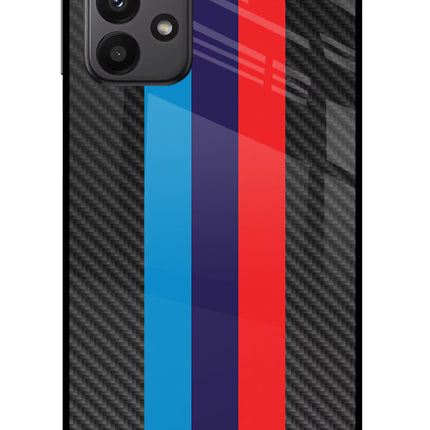 BMW Stripes Pattern Samsung A23 Glass Case Back Cover by Casekaro