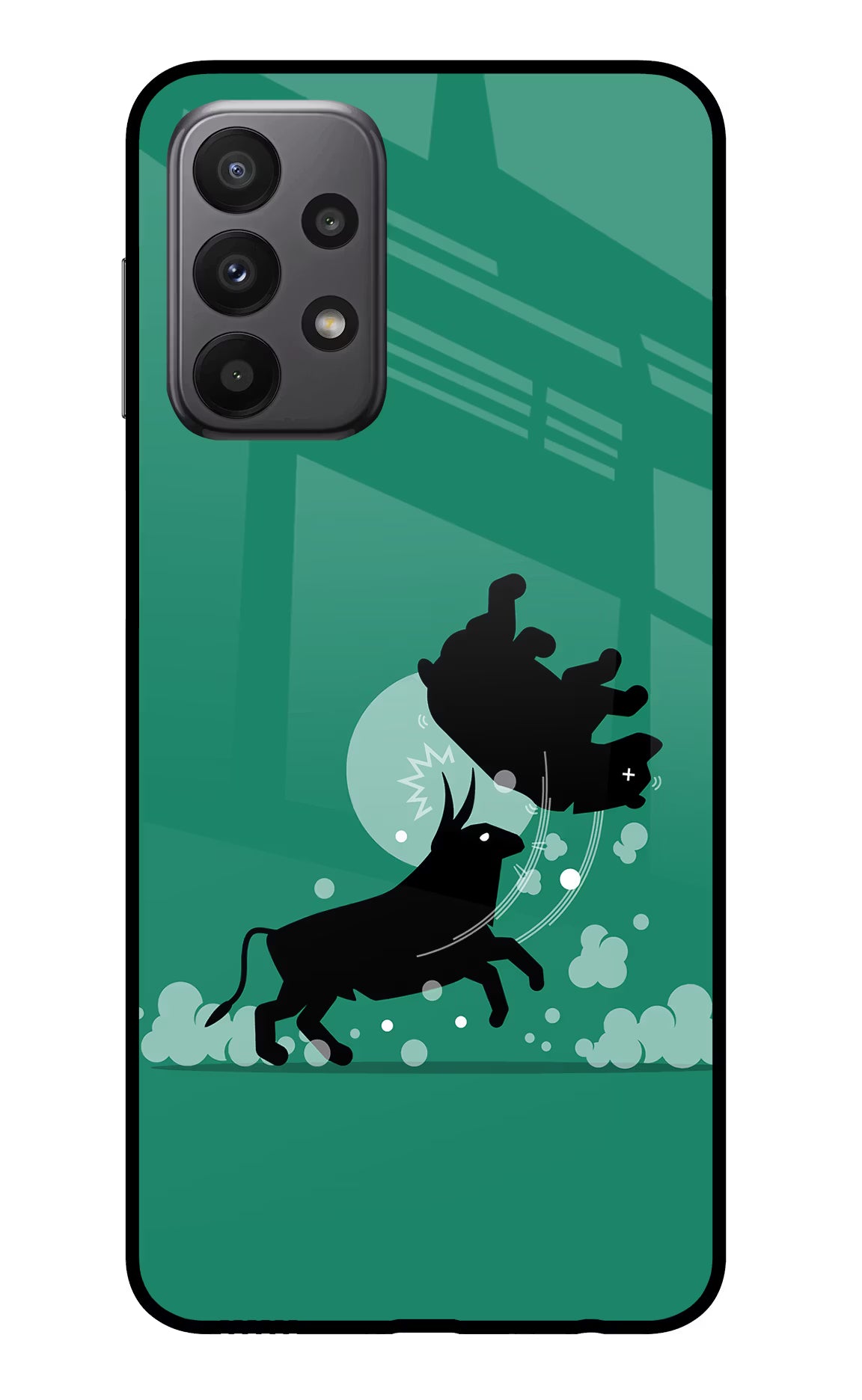Bull Conqueror Samsung A23 Glass Case Back Cover by Casekaro