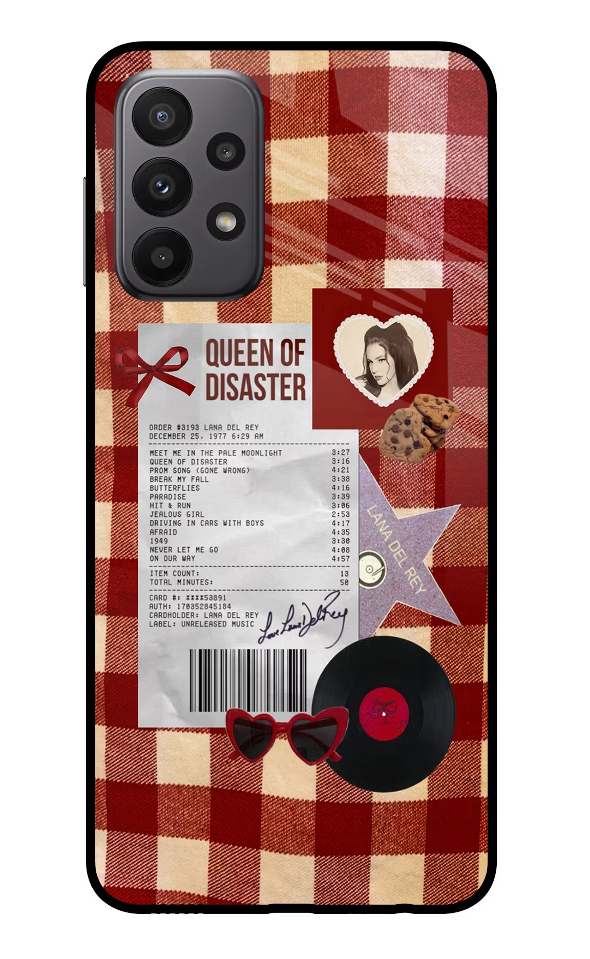 Queen of Disaster Samsung A23 Glass Case Back Cover by Casekaro