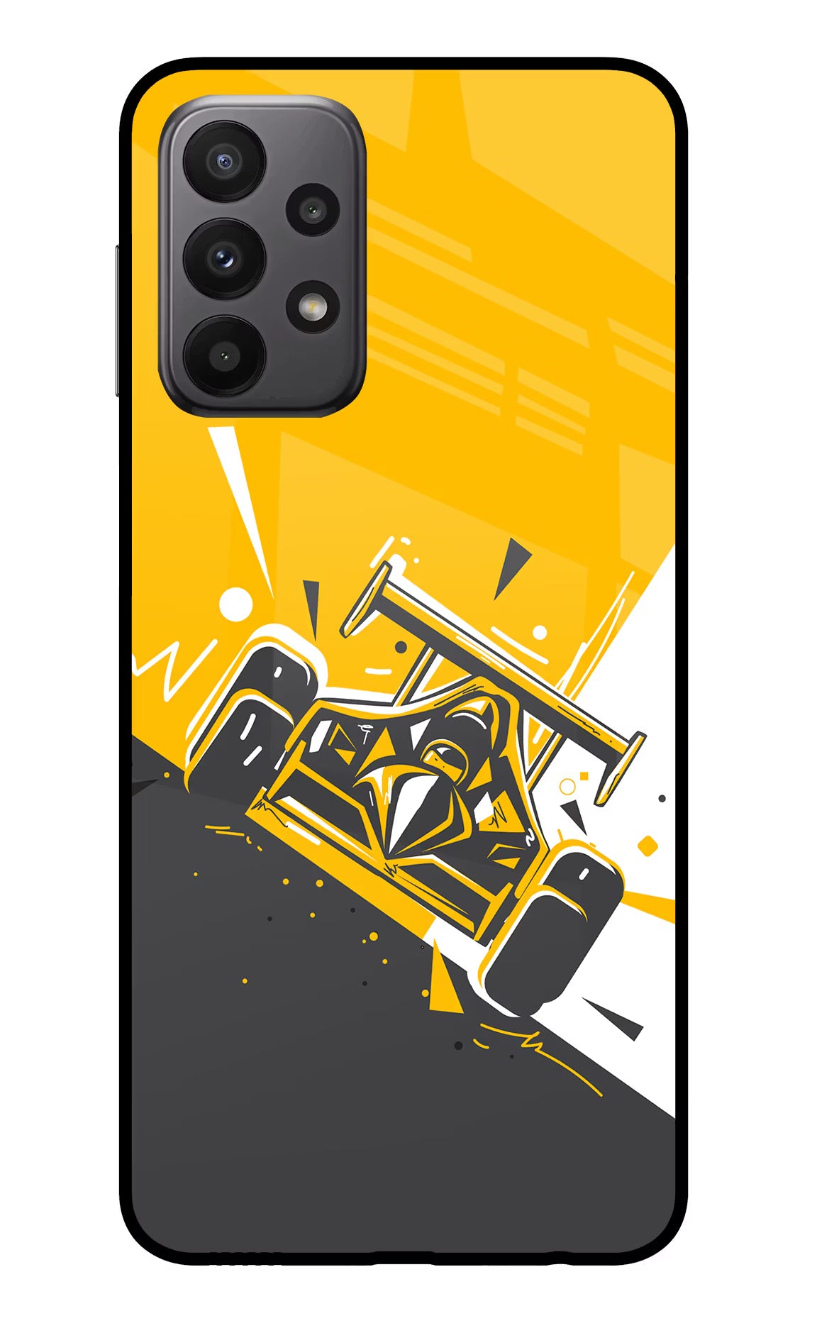Track King Samsung A23 Glass Case Back Cover by Casekaro