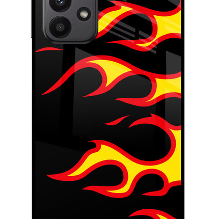 Side Sweep Flames Samsung A23 Glass Case Back Cover by Casekaro